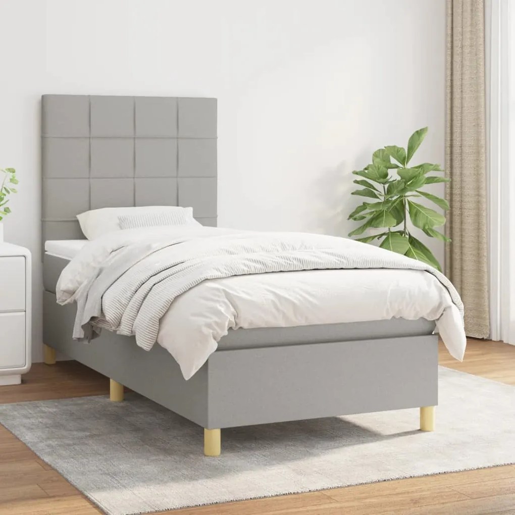 vidaXL Κρεβάτι Boxspring με Στρώμα Ανοιχτό Γκρι 90x200 εκ. Υφασμάτινο