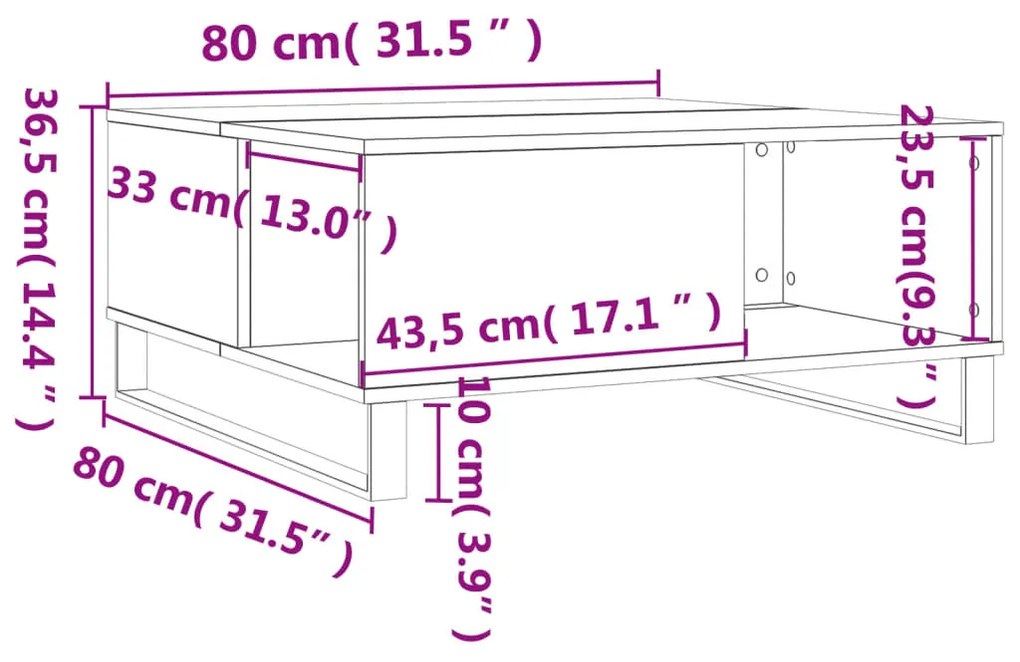 Τραπεζάκι Σαλονιού Καφέ Δρυς 80x80x36,5 εκ. Επεξεργασμένο Ξύλο - Καφέ