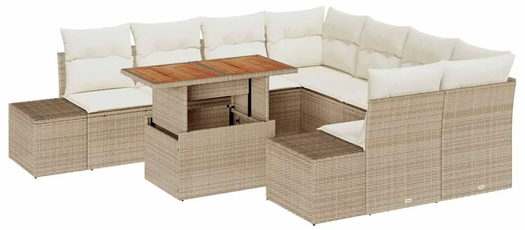 vidaXL Σέτ φαγητού για κήπο με μαξιλάρι 9 pcs Μπεζ και Κρέμα