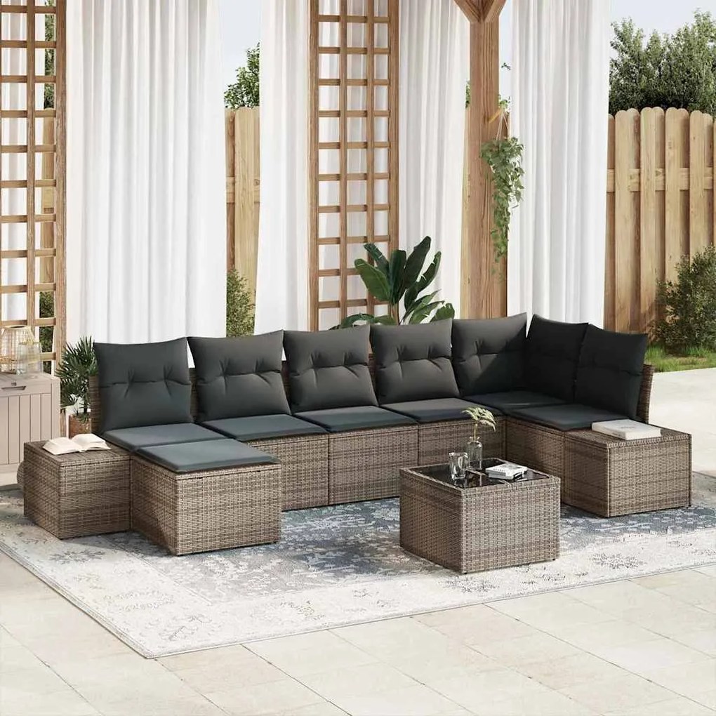 vidaXL Σετ Καναπέ Κήπου με μαξιλάρι 8 pcs Γκρι Πολυ ράταν