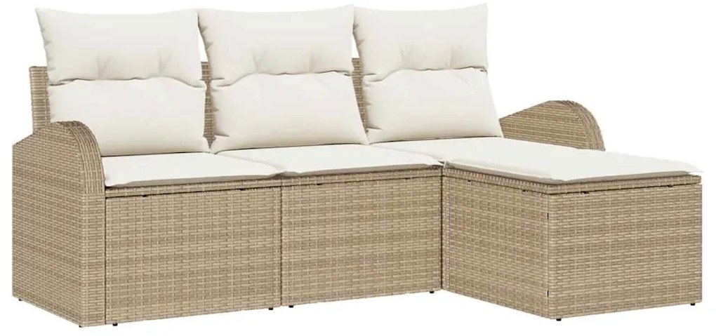 vidaXL Σετ Καναπέ Κήπου με μαξιλάρι 4 pcs Beige, λευκό Πολυ ράταν
