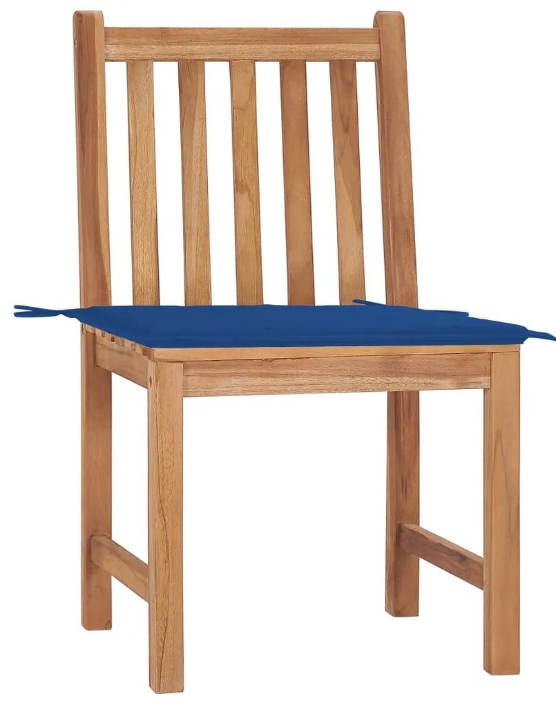 Καρέκλες Κήπου 2 τεμ. από Μασίφ Ξύλο Teak με Μαξιλάρια - Μπλε
