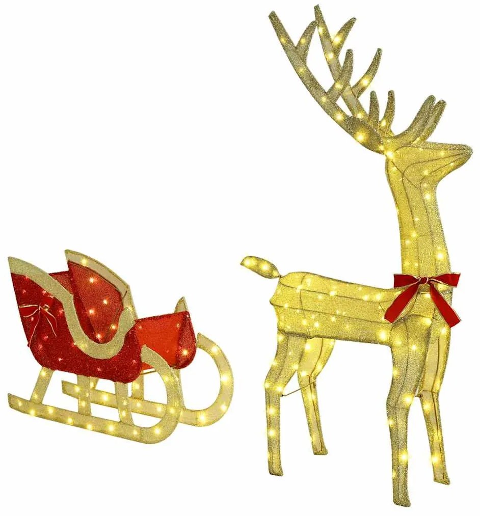 vidaXL Έλκηθρο με Ελάφια Θερμό λευκό 70 x 26 x 128,5 εκ ύφασμα