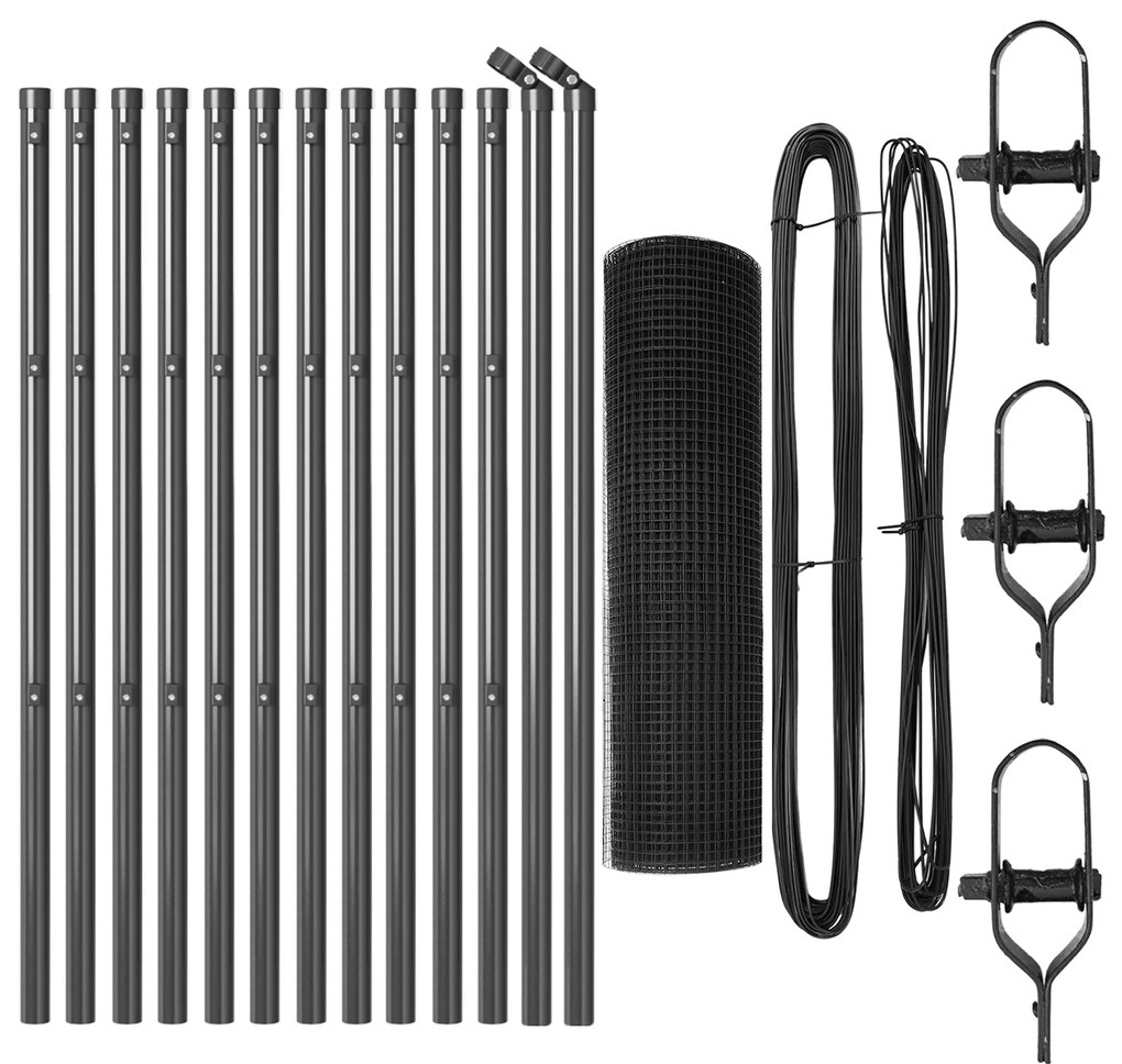 vidaXL Φράχτης Welded Wire με 13 Στήλες Γκρίζος 0.6x25 μ Ατσάλι