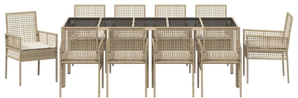 vidaXL Σέτ φαγητού για κήπο 11 pcs Μπεζ συνθετικό ρατάν