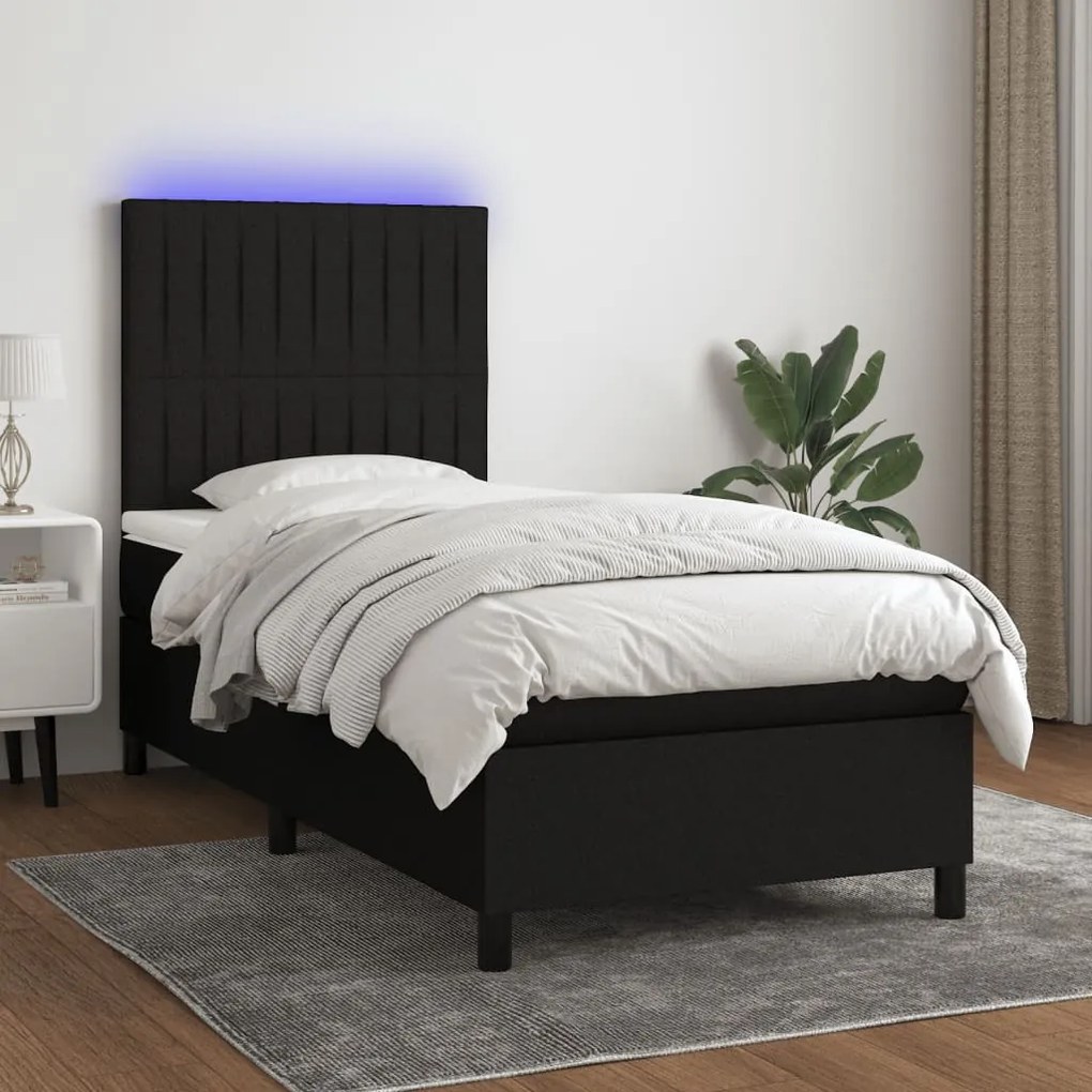 vidaXL Κρεβάτι Boxspring με Στρώμα & LED Μαύρο 80x200 εκ. Υφασμάτινο