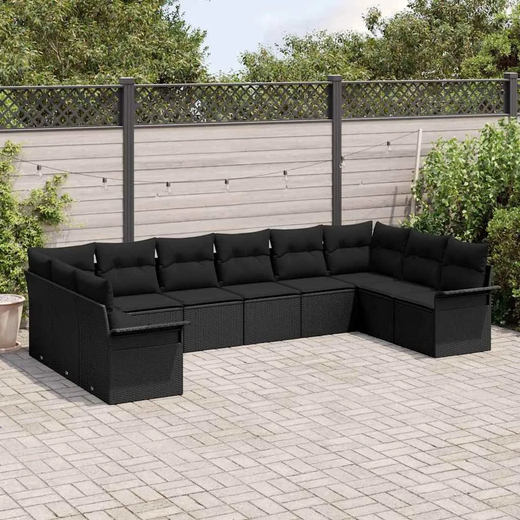 vidaXL Σετ Καναπέ Κήπου με μαξιλάρι 10 pcs Μαύρο Πολυ ράταν