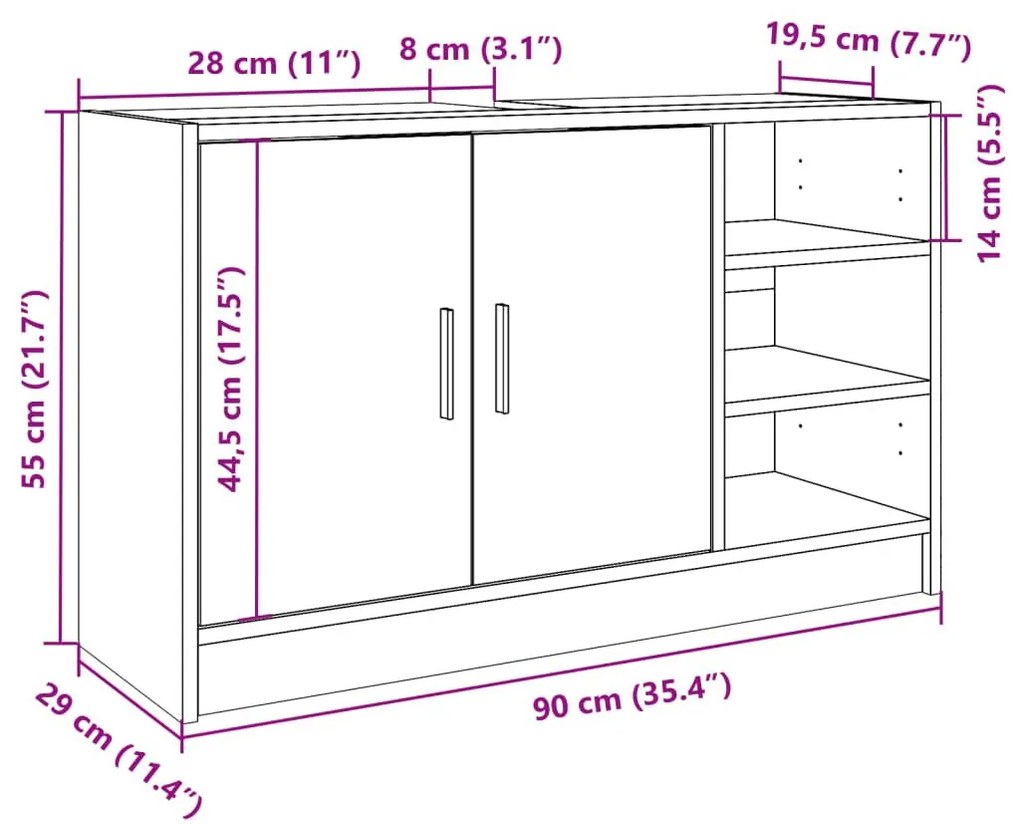 Ντουλάπι Νιπτήρα Καφέ δρυς 90x29x55 εκ. Επεξεργασμένο Ξύλο - Καφέ