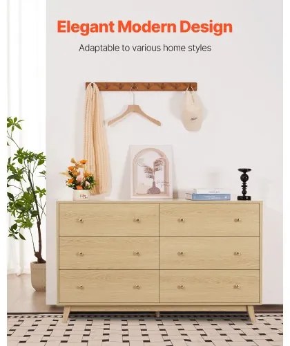 VEVOR 6 Drawer Dresser Wooden Chest of Drawers with Sliding with Anti-tip Device