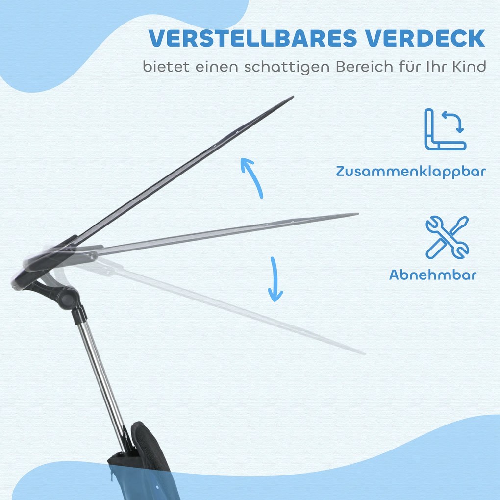 Τρίκυκλο ποδήλατο HOMCOM 6-σε-1 με λαβή ώθησης, τέντα, ζώνη, καλάθι αποθήκευσης, για 1-5 ετών, σκούρο μπλε