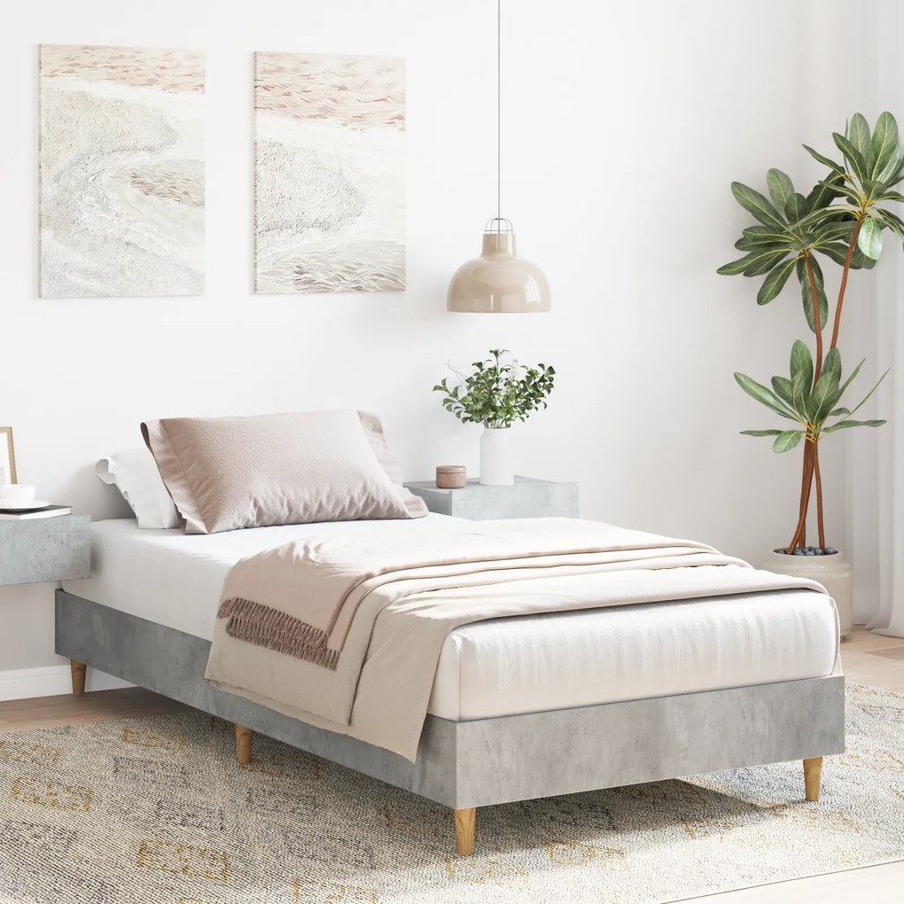vidaXL Κρεβάτι 90x200 εκ. από Σκυρόδεμα Γκρι και Ξύλο