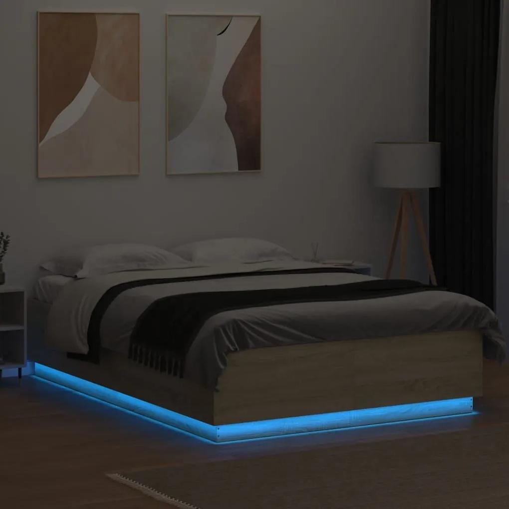 Πλαίσιο Κρεβατιού με LED Sonoma Δρυς 150x200εκ. Επεξ. Ξύλο - Καφέ