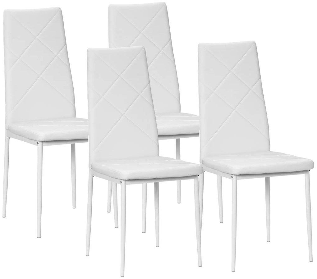 HOMCOM Σετ 4 καρεκλών, καρέκλες τραπεζαρίας, καρέκλες κουζίνας, 41 cm x 50 cm x 97 cm, Λευκό