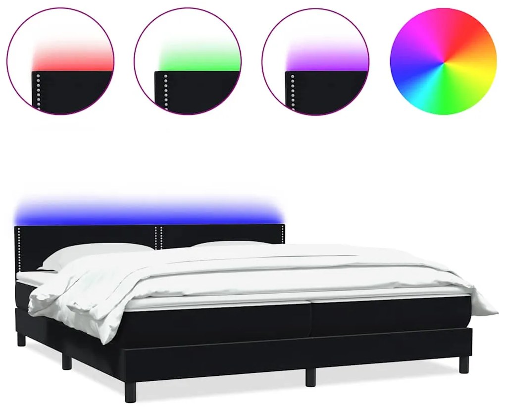 vidaXL Κρεβάτι Boxspring με Στρώμα & LED Μαύρο 180x210 εκ. Βελούδινο