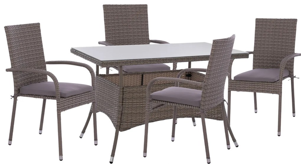 ΣΕΤ ΤΡΑΠΕΖΑΡΙΑΣ 5ΤΜΧ ΤΡΑΠ. 120X70 & ΠΟΛΥΘΡΟΝΕΣ WICKER RATTAN ΓΚΡΙ HM11711.31