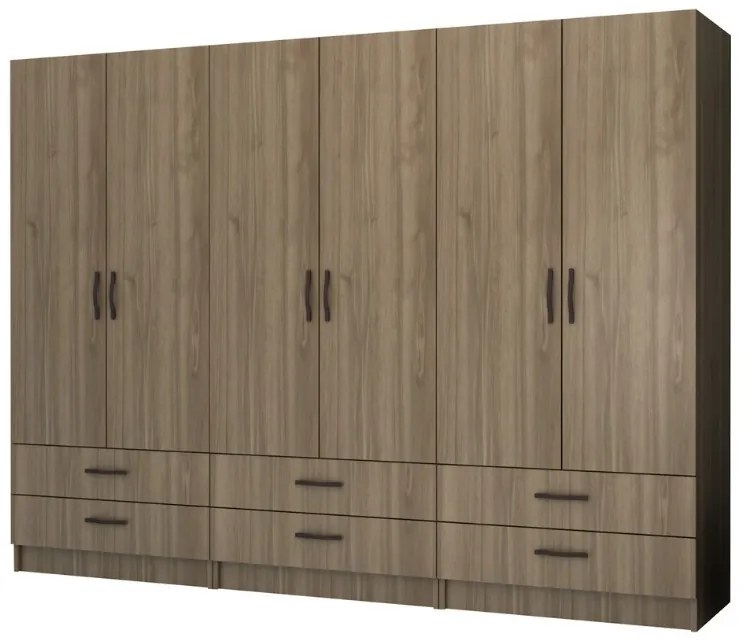 Ντουλάπα ρούχων Ricardo Megapap εξάφυλλη με συρτάρια χρώμα καρυδί 240x51,8x181εκ.-GP100-0066,3