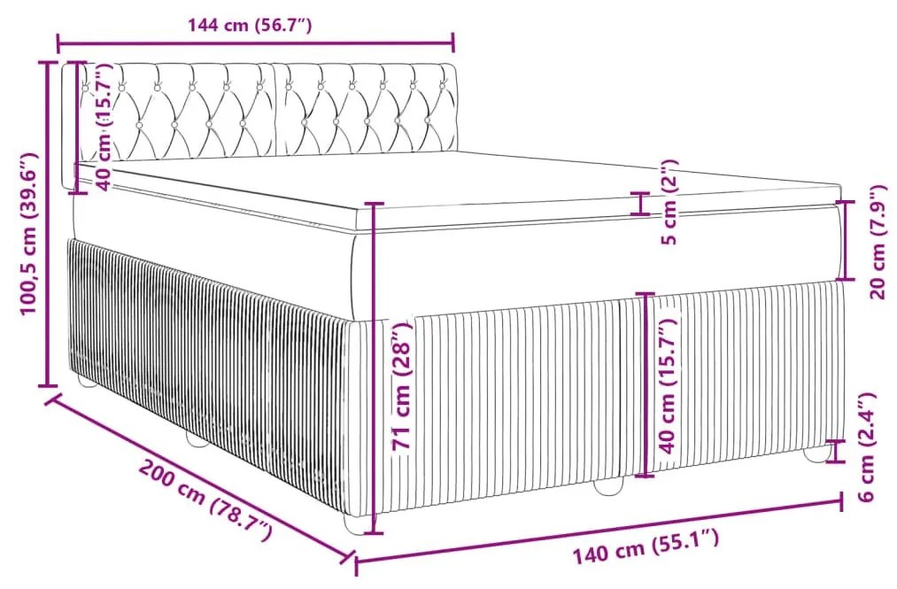 Κρεβάτι Boxspring με Στρώμα Σκούρο Γκρι 140x200 εκ. Βελούδινο - Γκρι