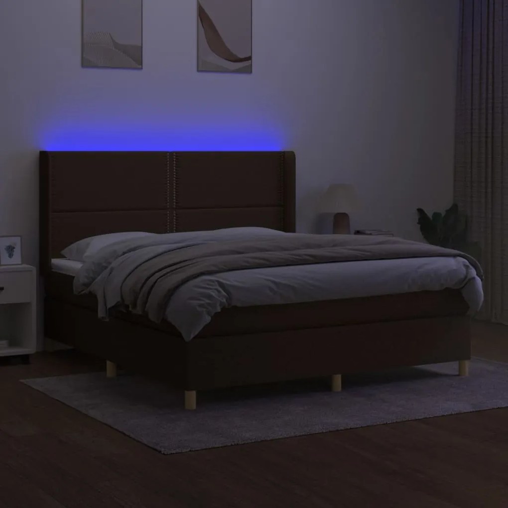 vidaXL Κρεβάτι Boxspring με Στρώμα & LED Σκ.Καφέ 160x200εκ. Υφασμάτινο