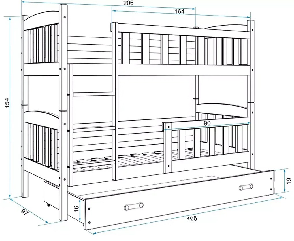 Κουκέτα  Dorian με 3o Κρεβάτι από μασίφ ξύλο White  90×200cm (Δώρο τα 3 Στρώματα)