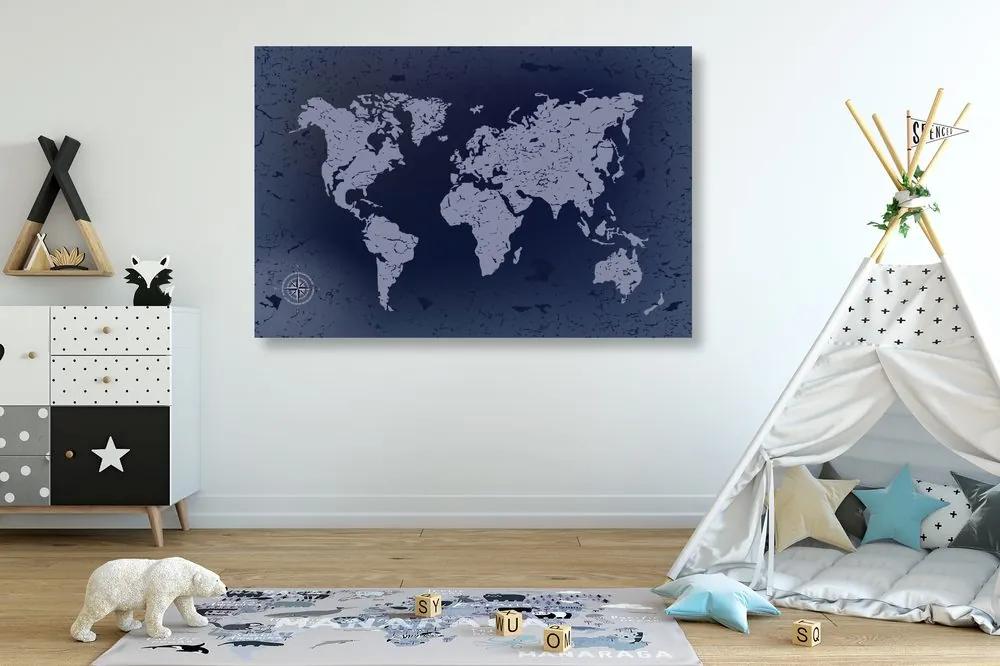 Εικόνα ενός παλιού παγκόσμιου χάρτη σε μπλε αφηρημένο φόντο - 120x80