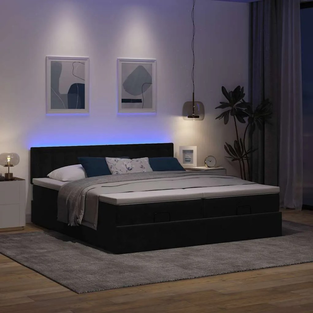 ΟΘΩΜΑΝΙΚΟ ΚΡΕΒΑΤΙ ΜΕ ΣΤΡΩΜΑΤΑ &amp; LEDS ΜΑΥΡΟ 180X200CM VELVET 3312961