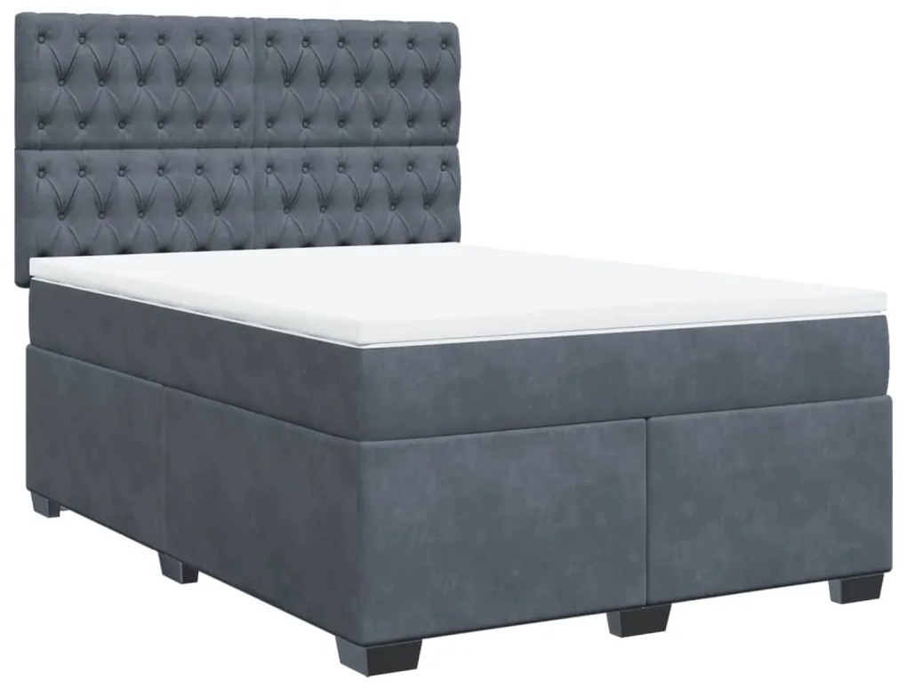 vidaXL Κρεβάτι Boxspring με Στρώμα Σκούρο Γκρι 140x200 εκ. Βελούδινο