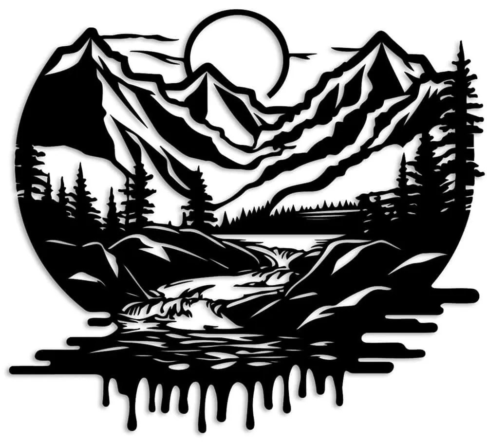 Διακοσμητικό Τοίχου Mountain River 891TNL3752 54x51cm Black Wallity Μέταλλο