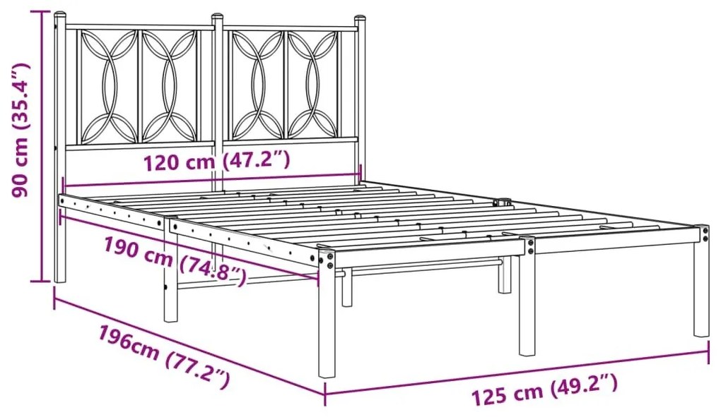 Πλαίσιο Κρεβατιού με Κεφαλάρι Μαύρο 120 x 190 εκ. Μεταλλικό - Μαύρο