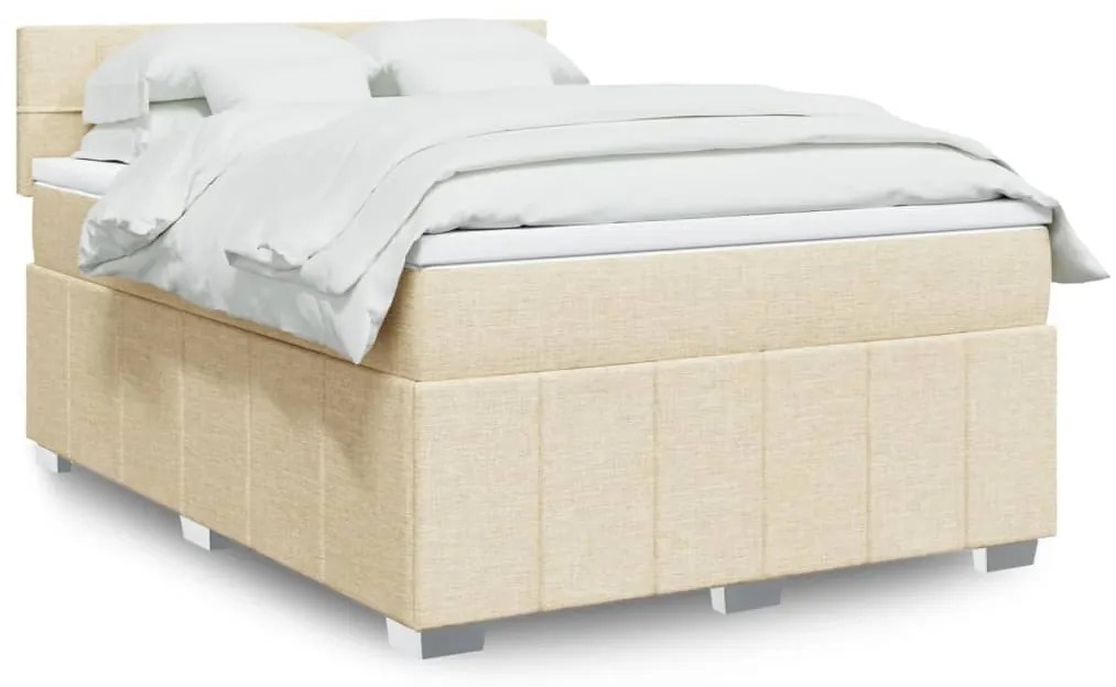 vidaXL Κρεβάτι Boxspring με Στρώμα Κρεμ 140x190 εκ. Υφασμάτινο