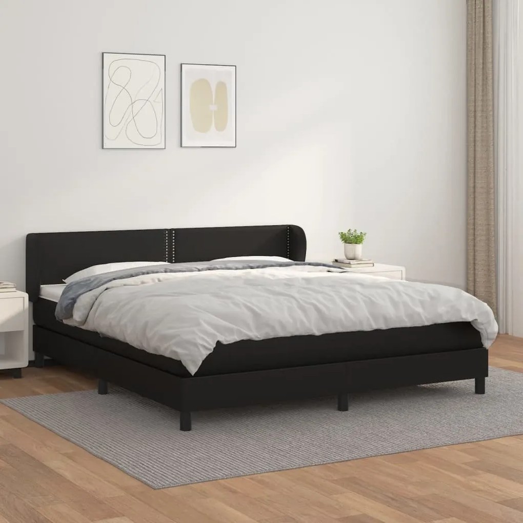 Κρεβάτι Boxspring με Στρώμα Μαύρο 180x200εκ.από Συνθετικό Δέρμα - Μαύρο