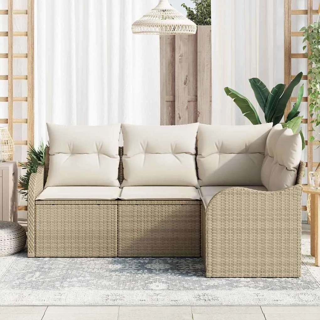 vidaXL Σετ Καναπέ Κήπου με μαξιλάρι 4 pcs Μπεζ Πολυ ράταν