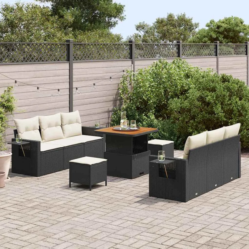 vidaXL Σετ Καναπέ Κήπου 9 pcs Μαύρο και κρεμ 80 x 80 x 71 cm