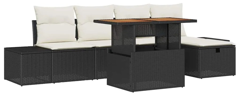 vidaXL Σετ Καναπέ Κήπου Ρυθμιζόμενο ύψος 6 pcs Μαύρο συνθετικό ρατάν