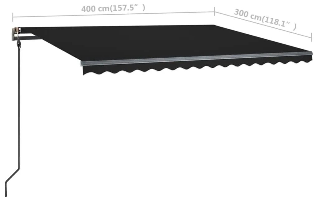 Τέντα Συρόμενη Χειροκίνητη με LED Ανθρακί 400 x 300 εκ. - Ανθρακί