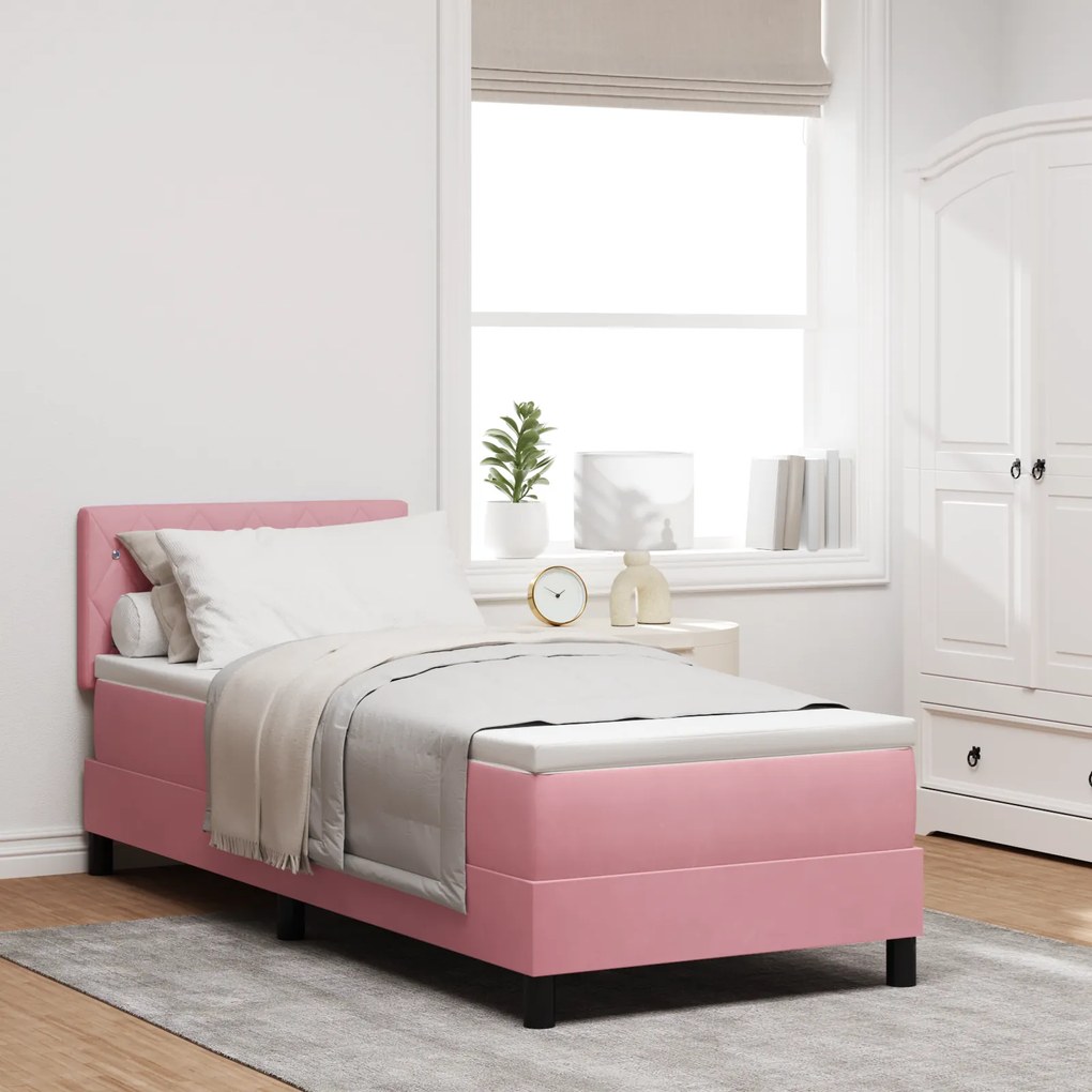 vidaXL Κρεβάτι Box Spring με Στρώμα Ροζ 80x200 εκ Βελούδο