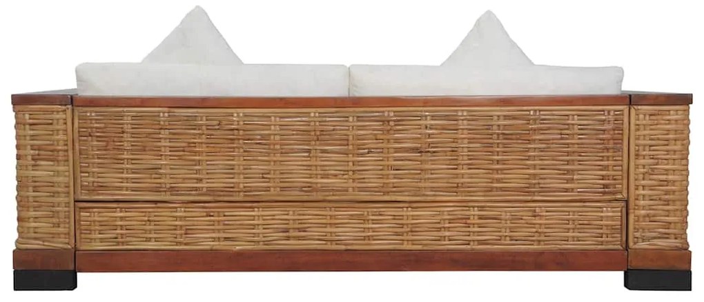 vidaXL Καναπές Τριθέσιος Καφέ από Γνήσιο Ρατάν με Μαξιλάρια