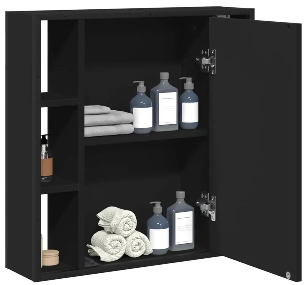 vidaXL Καθρέφτης Μπάνιου με Ντουλάπι Μαύρος 60x16x60 εκ. Επεξ. Ξύλο