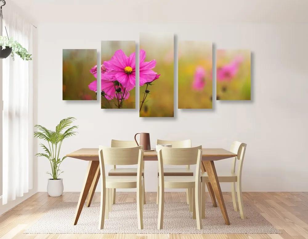 Εικόνα 5 μερών ενός ανθισμένου ροζ λουλουδιού - 100x50