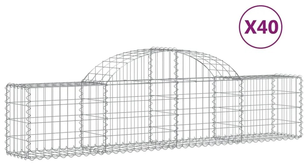 Συρματοκιβώτια Τοξωτά 40 τεμ. 200x30x40/60 εκ. Γαλβαν. Ατσάλι - Ασήμι