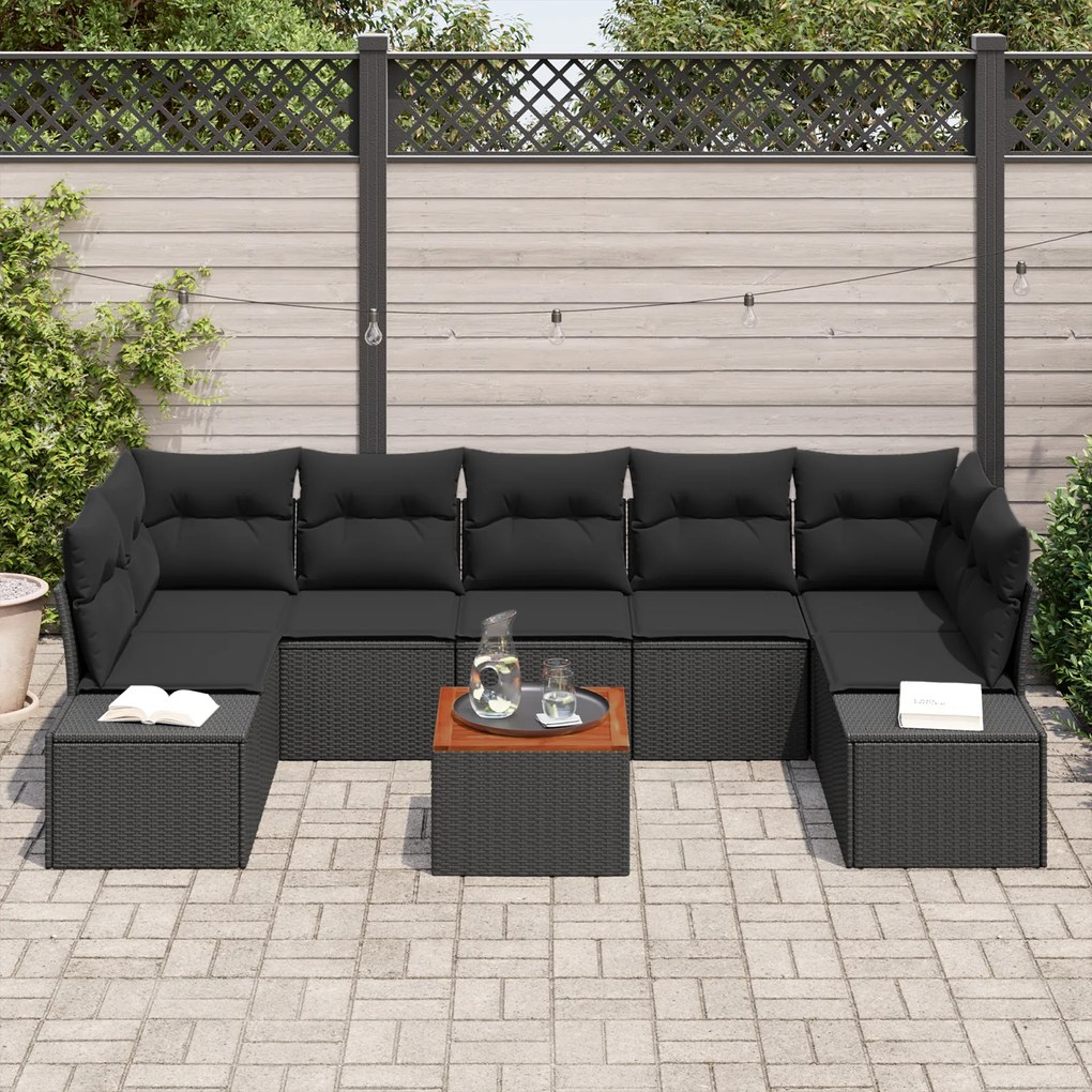 vidaXL Σετ Καναπέ Κήπου 8 pcs Μαύρο 55 x 55 x 37 εκ Ρατάν, Αλουμίνιο