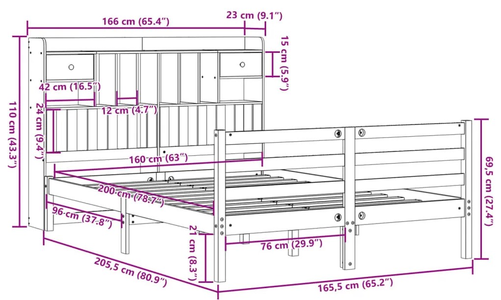 ΚΡΕΒΑΤΙ ΒΙΒΛΙΟΘΗΚΗ ΧΩΡΙΣ ΣΤΡΩΜΑ 160X200 ΕΚ ΜΑΣΙΦ ΞΥΛΟ ΠΕΥΚΟΥ 3321943