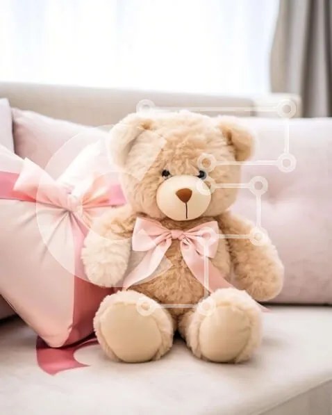 Intra Συλλεκτικό Ξύλινο Παζλ Plywood  4mm - Teddy Bear στον καναπέ με ροζ μαξιλάρια Σε Ξύλινο Κουτί - Διαστάσεις: 10x10 cm – 25 κομμάτια