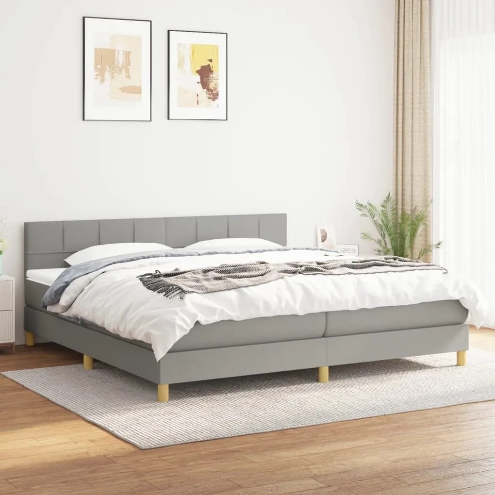 Κρεβάτι Boxspring με Στρώμα Ανοιχτό Γκρι 200x200 εκ. Υφασμάτινο - Γκρι