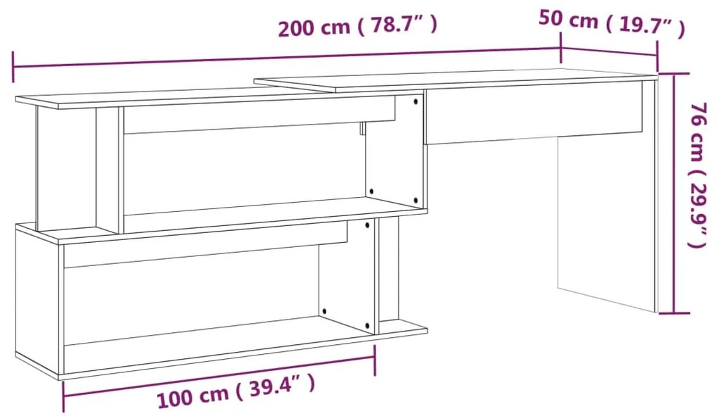 Γραφείο Γωνιακό Καφέ Δρυς 200 x 50 x 76 εκ. Επεξεργασμένο Ξύλο - Καφέ