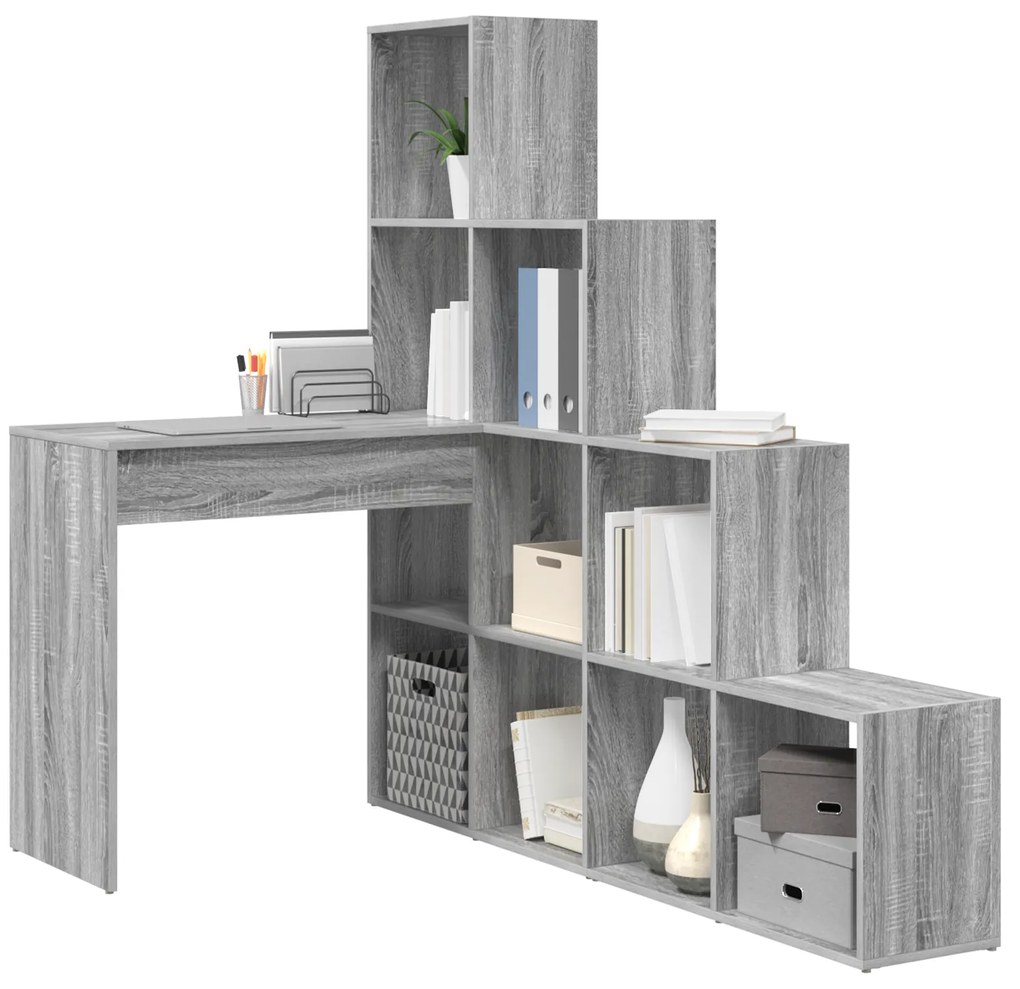 vidaXL Γωνιακό γραφείο με ράφι Γκρι sonoma 101.5 x 149.5 x 149.5 εκ.