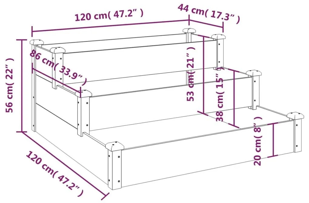 Ζαρντινιέρα Υπερυψωμένη Γκρι 120x120x56 εκ. Μασίφ Ξύλο Ελάτης - Γκρι