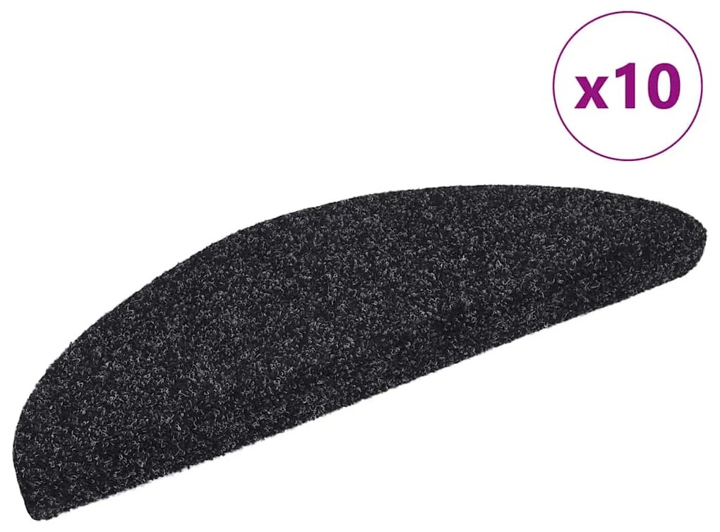 vidaXL Πατάκια Σκαλιών Αυτοκόλλητα 10 τεμ. Μαύρα Ημίκυκλα 56x17x3 εκ.