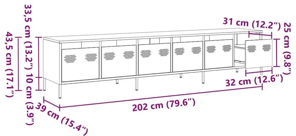 Έπιπλο Τηλεόρασης Μαύρο 202x39x43,5 εκ. Χάλυβας Ψυχρής Έλασης - Μαύρο