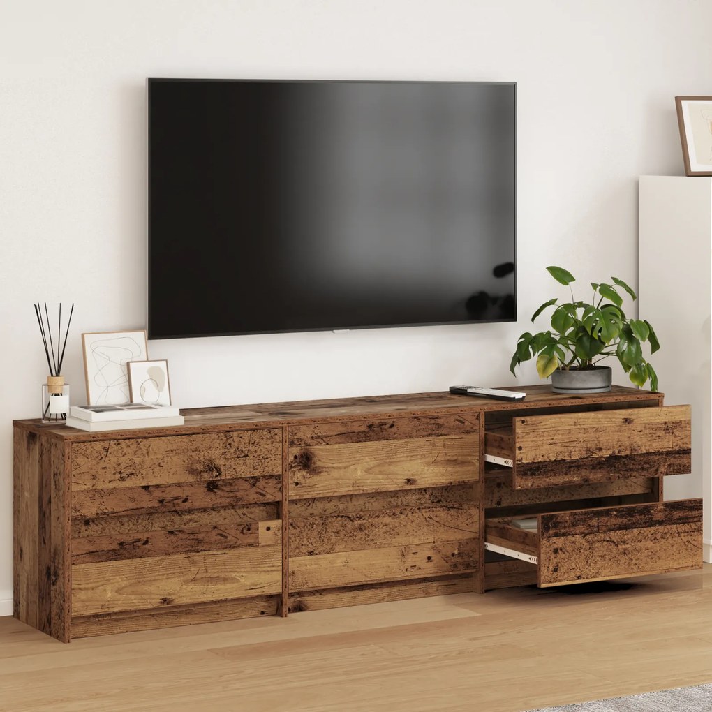 vidaXL Ντουλάπι TV με φώτα λωρίδας LED με συρτάρι με αποθήκευση Καφέ 180 x 34 x 50 εκ