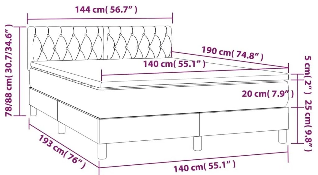 Κρεβάτι Boxspring με Στρώμα Σκούρο Μπλε 140x190 εκ. Βελούδινο - Μπλε